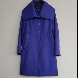 NY & CO Wool Blend Funnel/Flap Collar Coat Blue Size 2